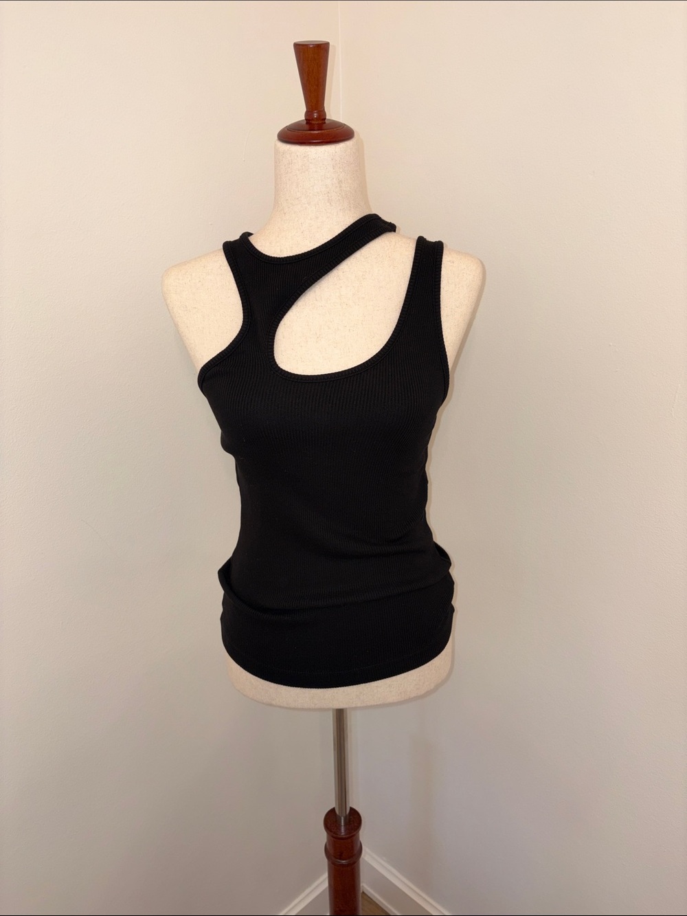 Agolde Black Ribbed Asymmetrical Cutout Tank Top